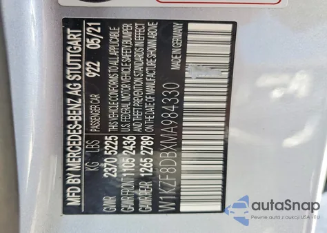 2021 Mercedes-Benz E 350 из США, поврежденный, VIN W1KZF8DBXMA984330